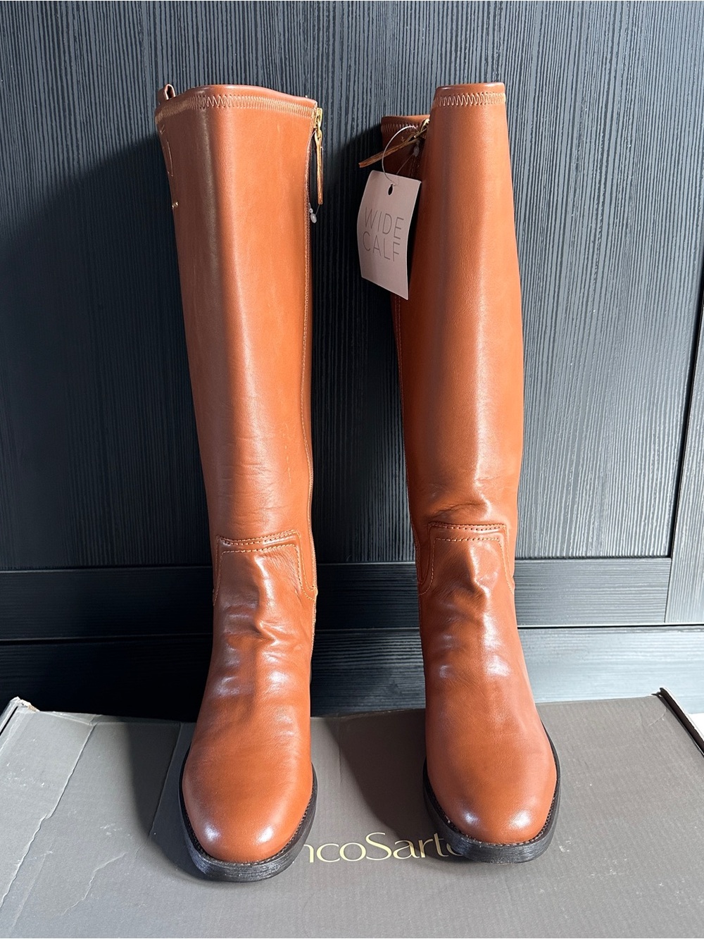 NIB Franco Sarto Cognac Wide Calf Merina Knee‑High Riding Boots 7.5 Equestrian - Picture 14 of 14